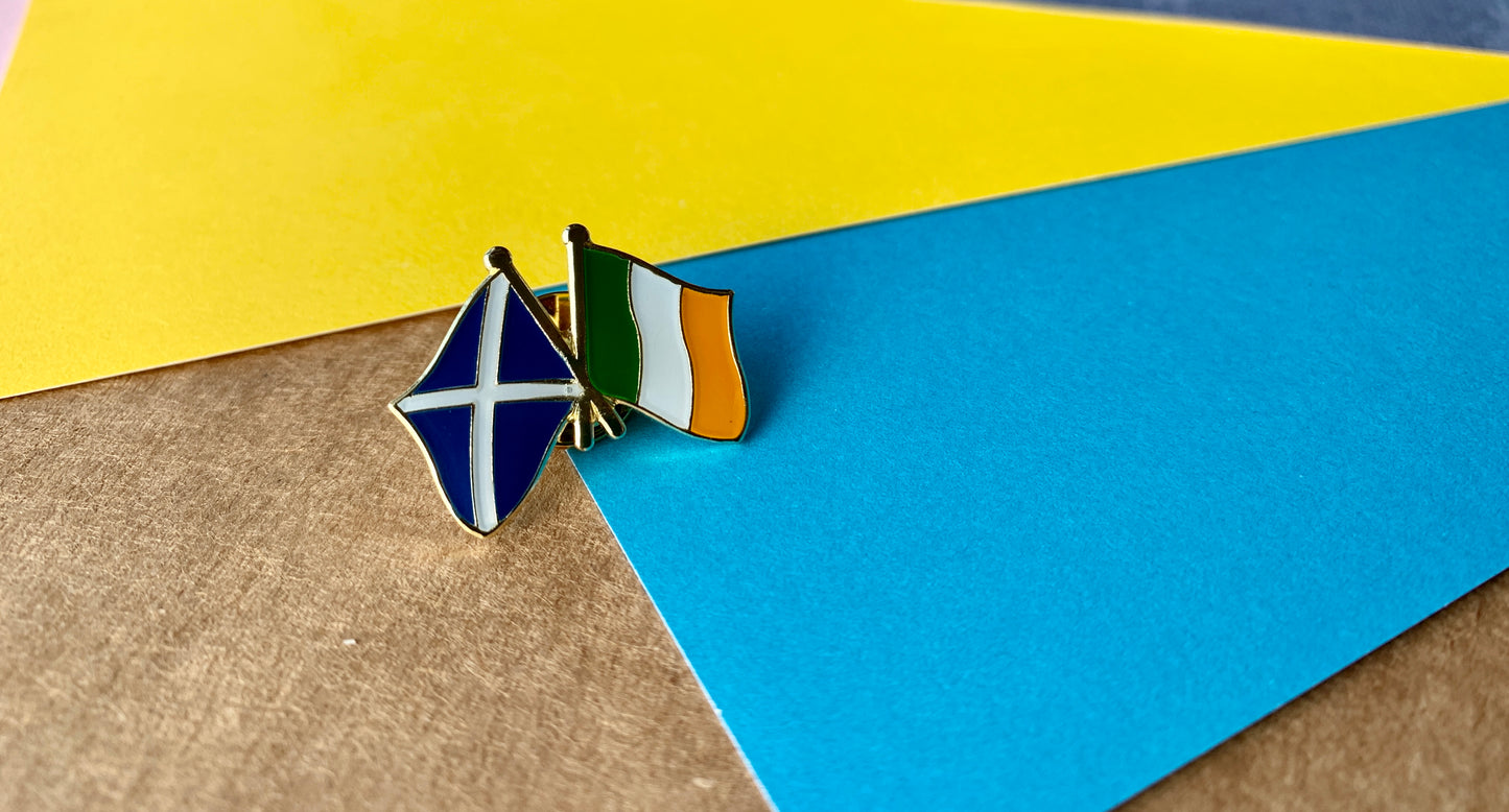 Scottish and Irish Crossed Flags Scotland Ireland Enamel Pin Badge