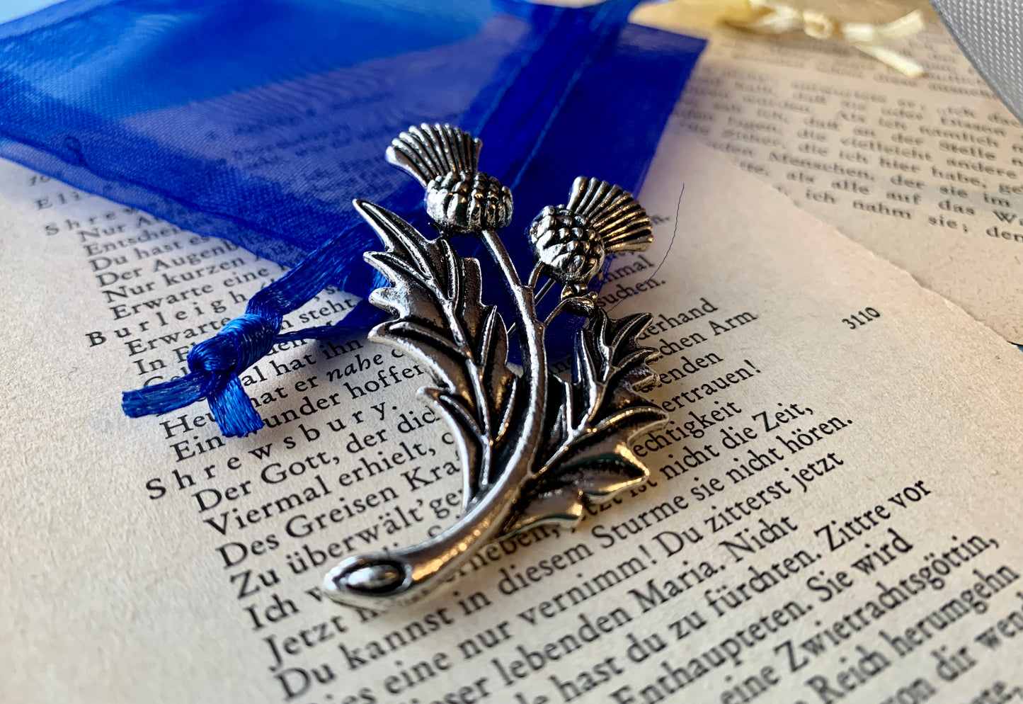 Scottish Twin Thistle Silver Metal Pin Badge Brooch