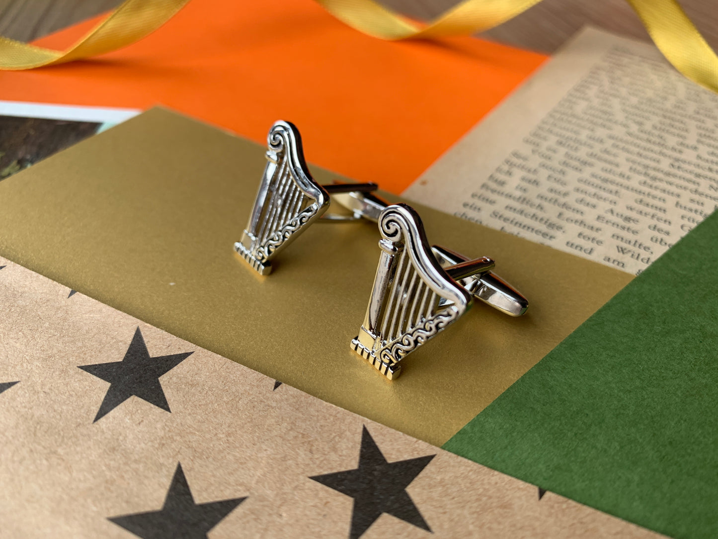 Irish Harp Silver Metal Erin go Bragh St Patrick’s Day Cufflinks