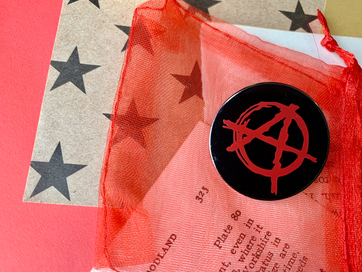 Red Anarchy A on Black Background Metal Pin Badge