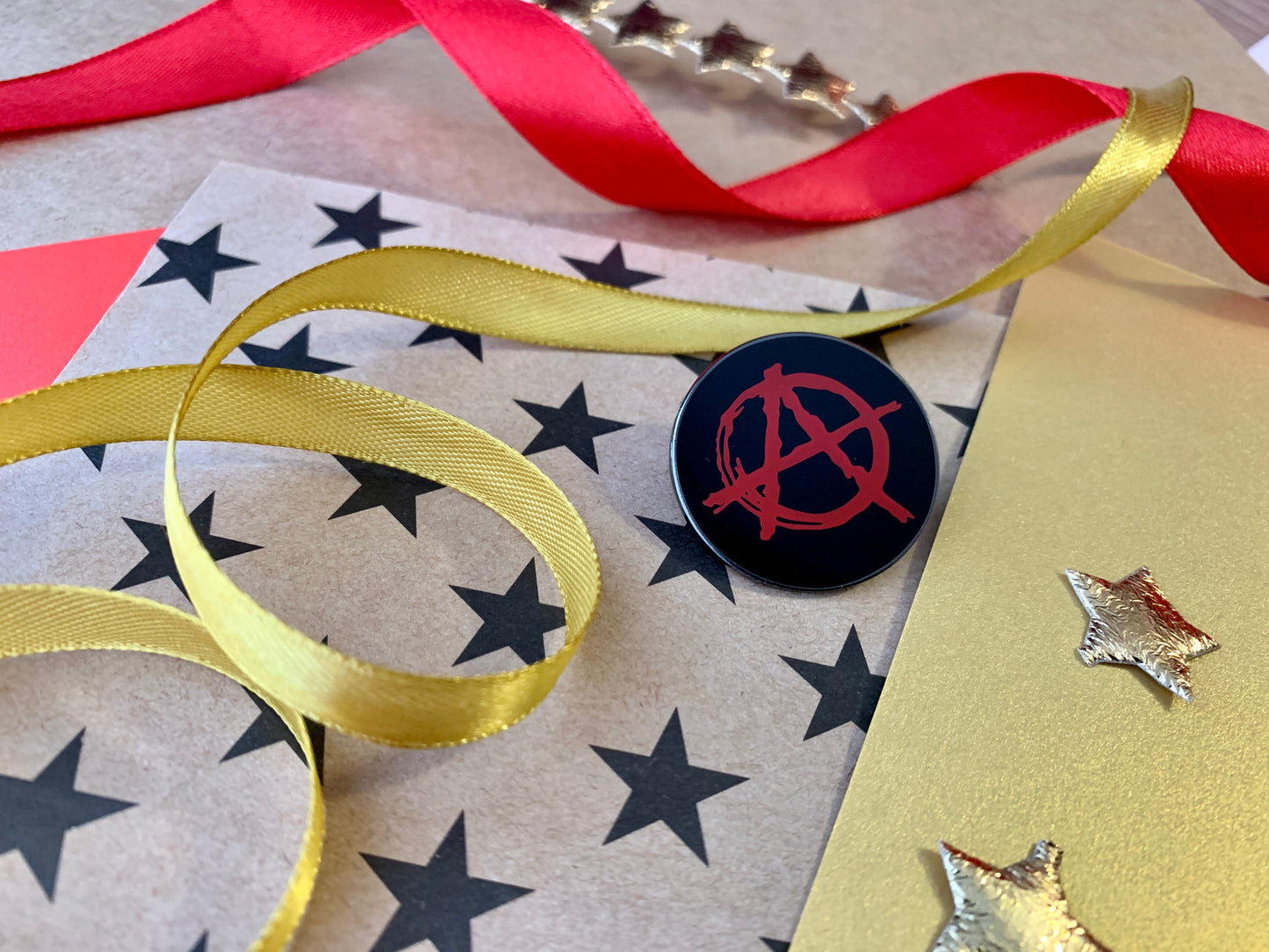 Red Anarchy A on Black Background Metal Pin Badge