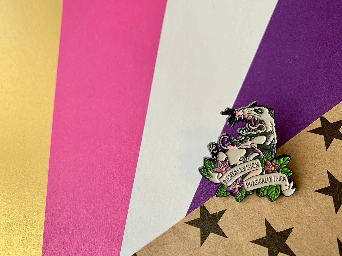 Mentally Sick Physically Thick Possum Meme Mental Health Body Positivity Enamel Pin Badge