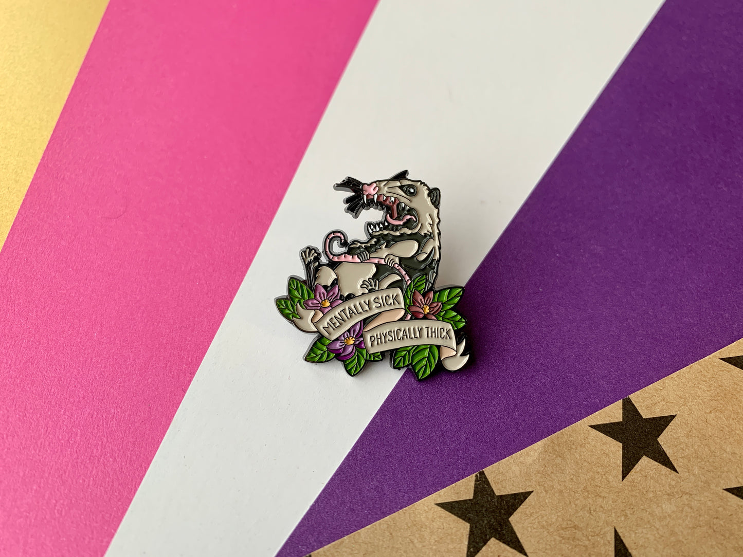 Mentally Sick Physically Thick Possum Meme Mental Health Body Positivity Enamel Pin Badge