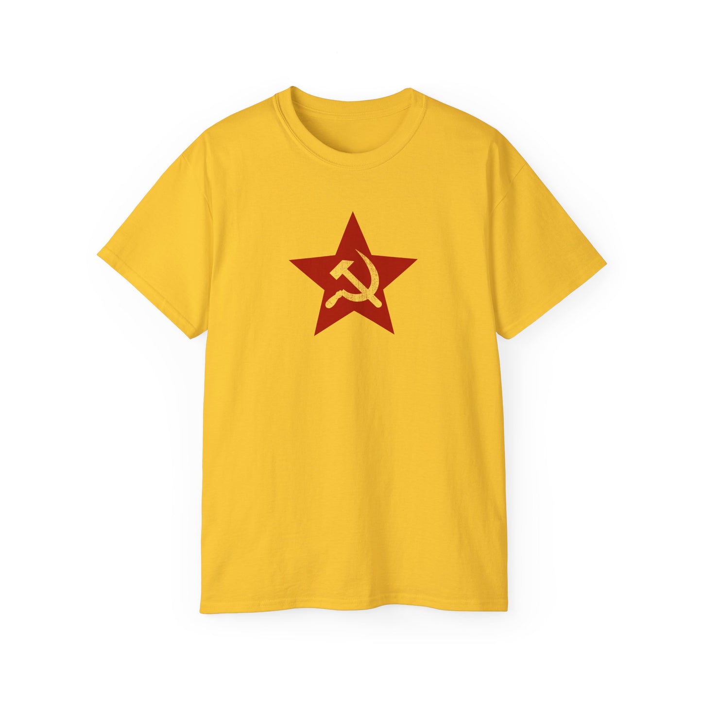 Leftist Red Star with Worn Style Socialist USSR Hammer and Sickle Communist Unisex Ultra Cotton Tee