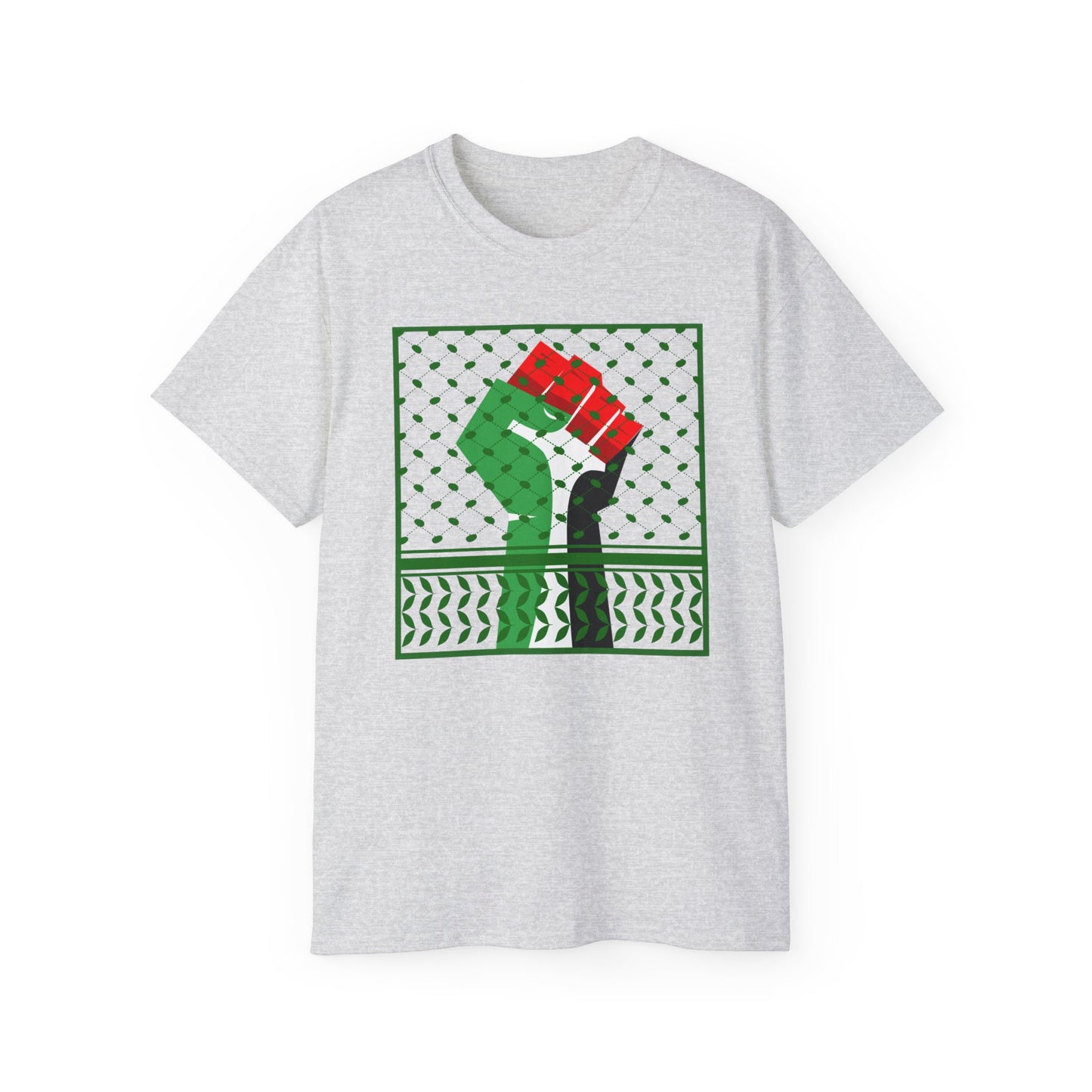 Palestine Solidarity Fist in Palestinian Flag Colours with Keffiyeh Style Design Free Palestine Free Gaza Unisex Ultra Cotton Tee