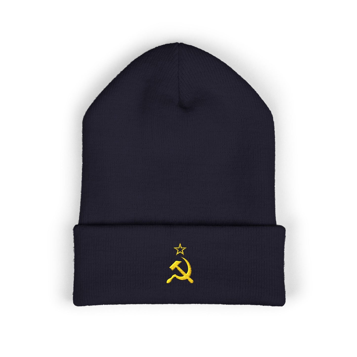 Socialist Leftist Gold Hammer and Sickle Communist Embroidered Cuffed Beanie