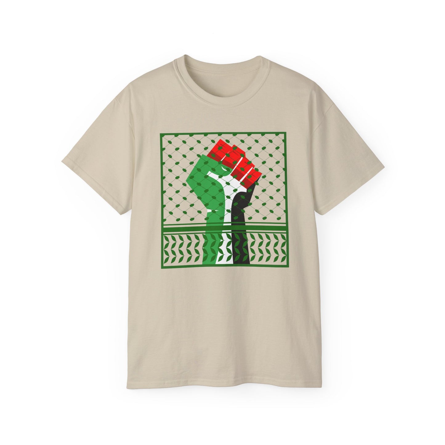 Palestine Solidarity Fist in Palestinian Flag Colours with Keffiyeh Style Design Free Palestine Free Gaza Unisex Ultra Cotton Tee