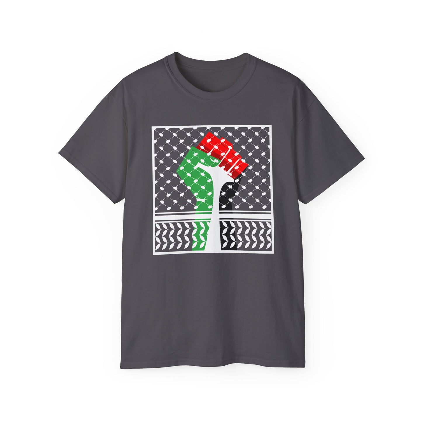 Palestine Solidarity Fist in Palestinian Flag Colours with Keffiyeh Style Design Free Palestine Free Gaza Unisex Ultra Cotton Tee