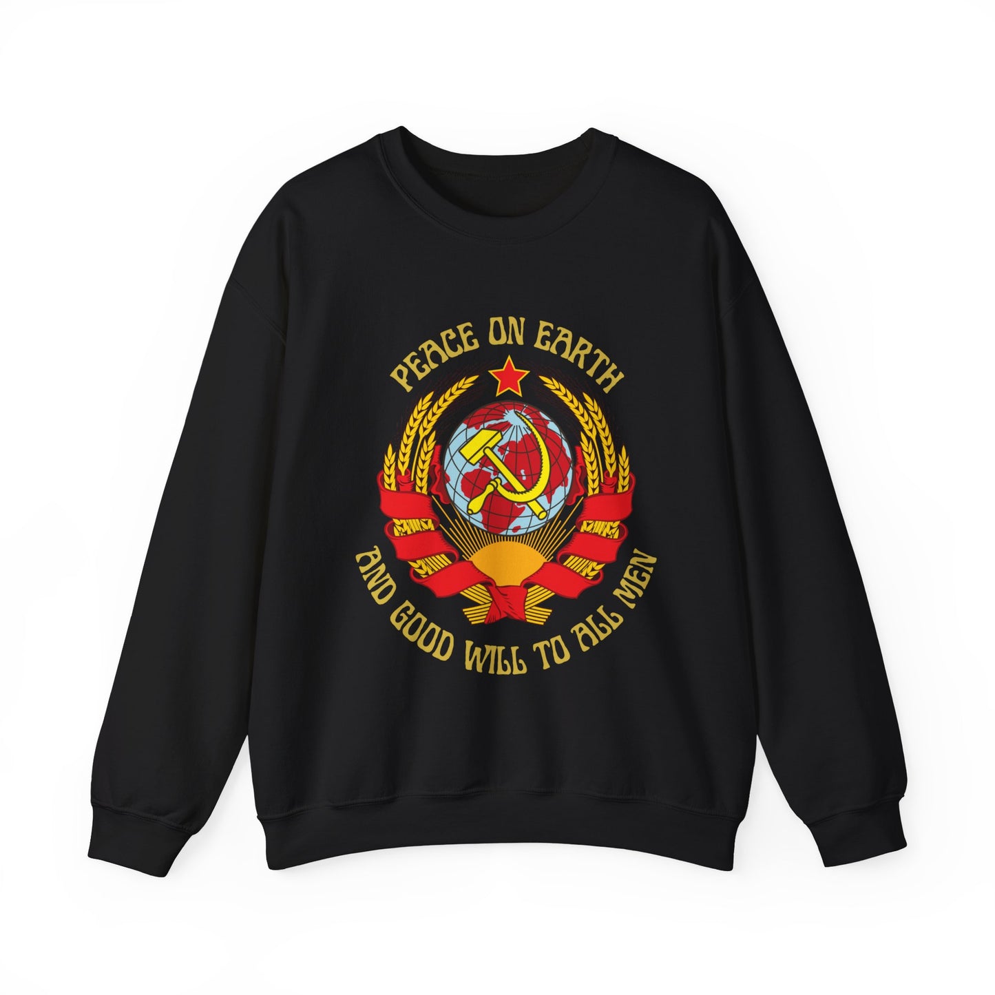 Communist Peace on Earth and Goodwill to All Men Socialist Hammer and Sickle with Globe Christmas Unisex Heavy Blend Crewneck Sweatshirt