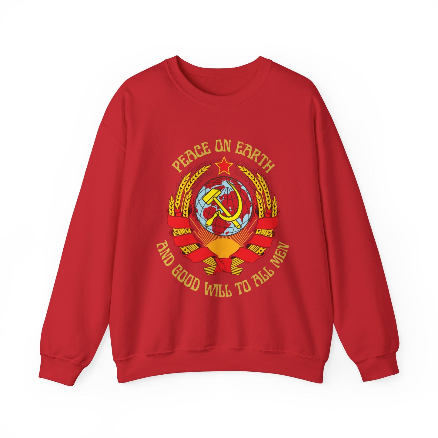 Communist Peace on Earth and Goodwill to All Men Socialist Hammer and Sickle with Globe Christmas Unisex Heavy Blend Crewneck Sweatshirt