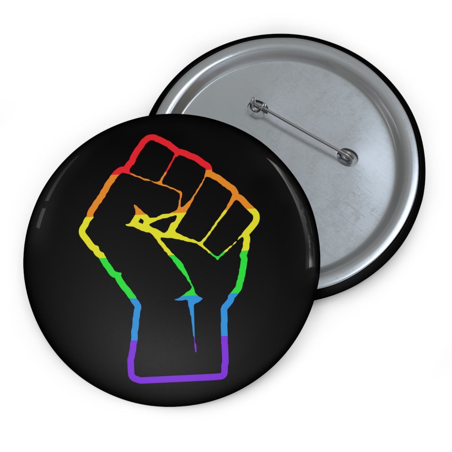 LGBTQ Plus Rainbow Outline Solidarity Fist Gay Queer Rights Pride Pin Badge Button