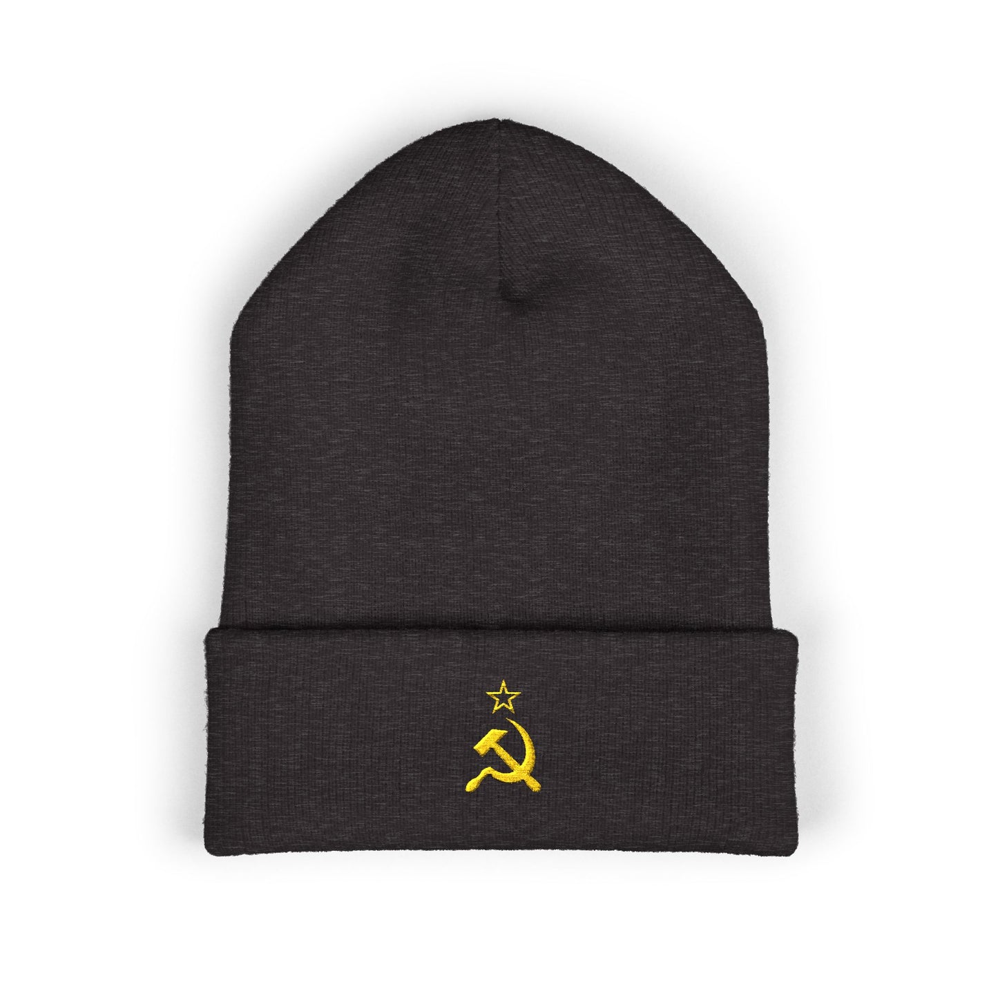 Socialist Leftist Gold Hammer and Sickle Communist Embroidered Cuffed Beanie