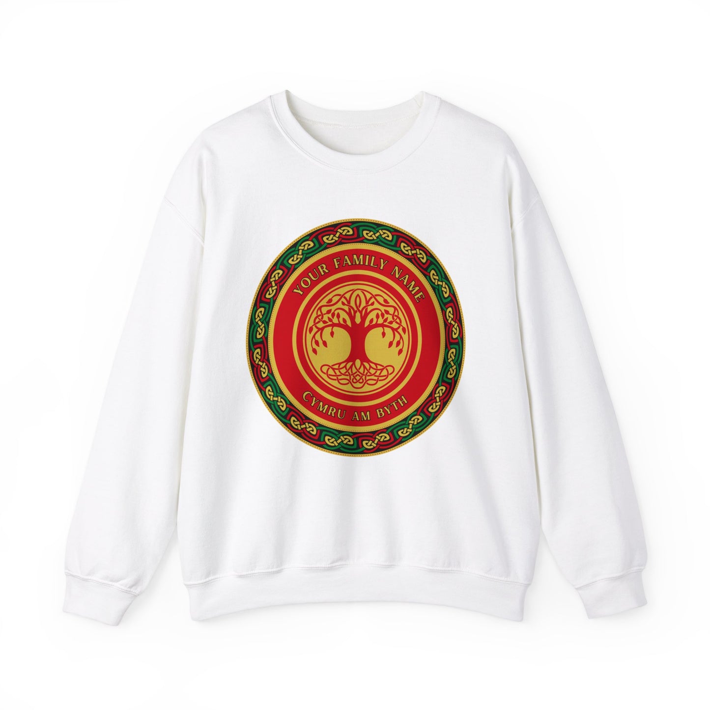 Custom Welsh Family Name Cymru am Byth Celtic Family Tree Welsh Genealogy Personalised Wales Unisex Heavy Blend Crewneck Sweatshirt