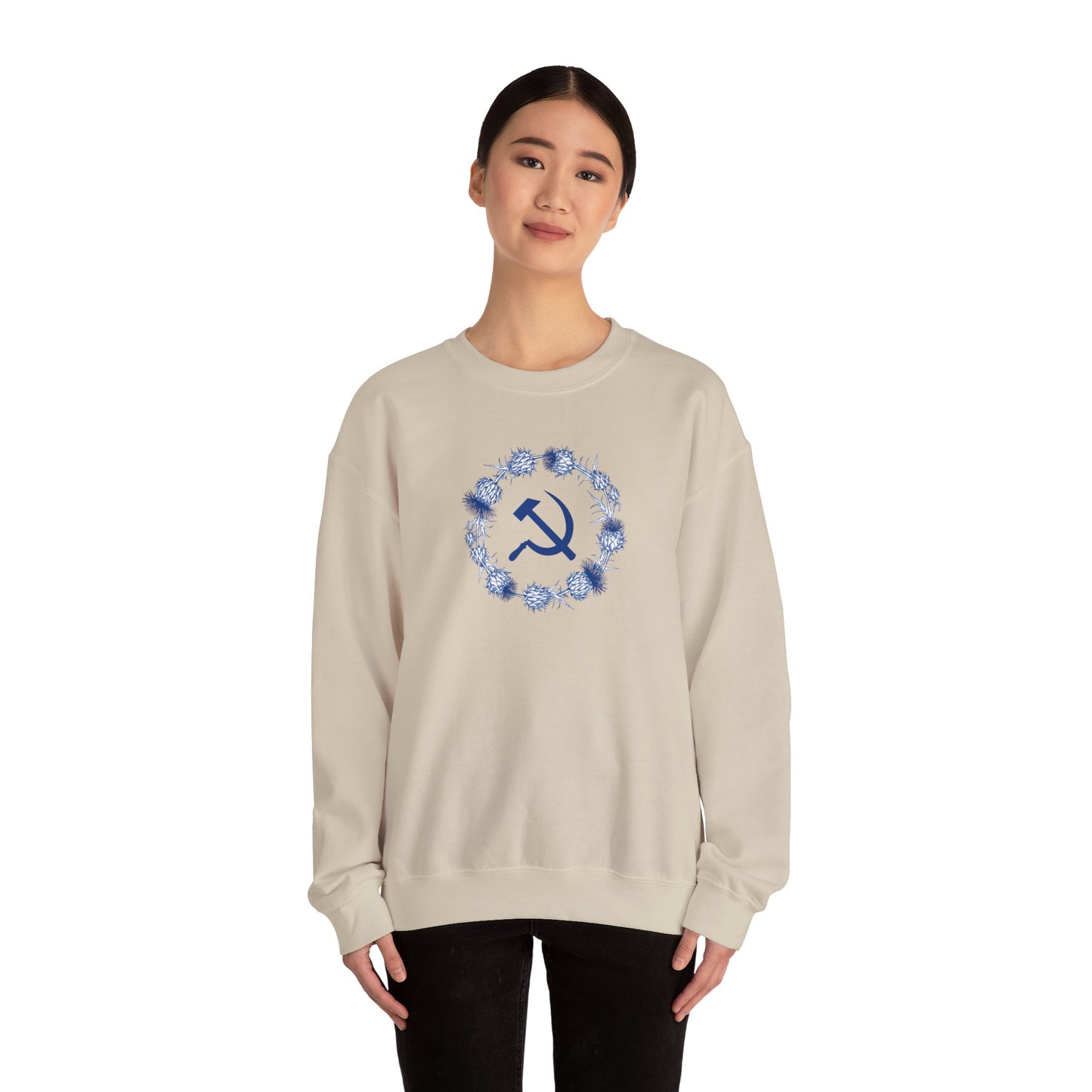 Scottish Socialist Solidarity Hammer and Sickle with Thistle Border Leftist Scotland Communist Unisex Heavy Blend™ Crewneck Sweatshirt