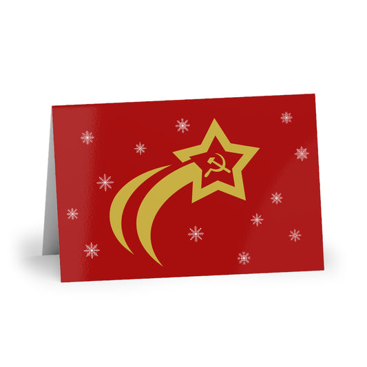 Socialist Christmas Shooting Star with Hammer and Sickle Snowflakes Communist Christmas Greeting Card (x1)