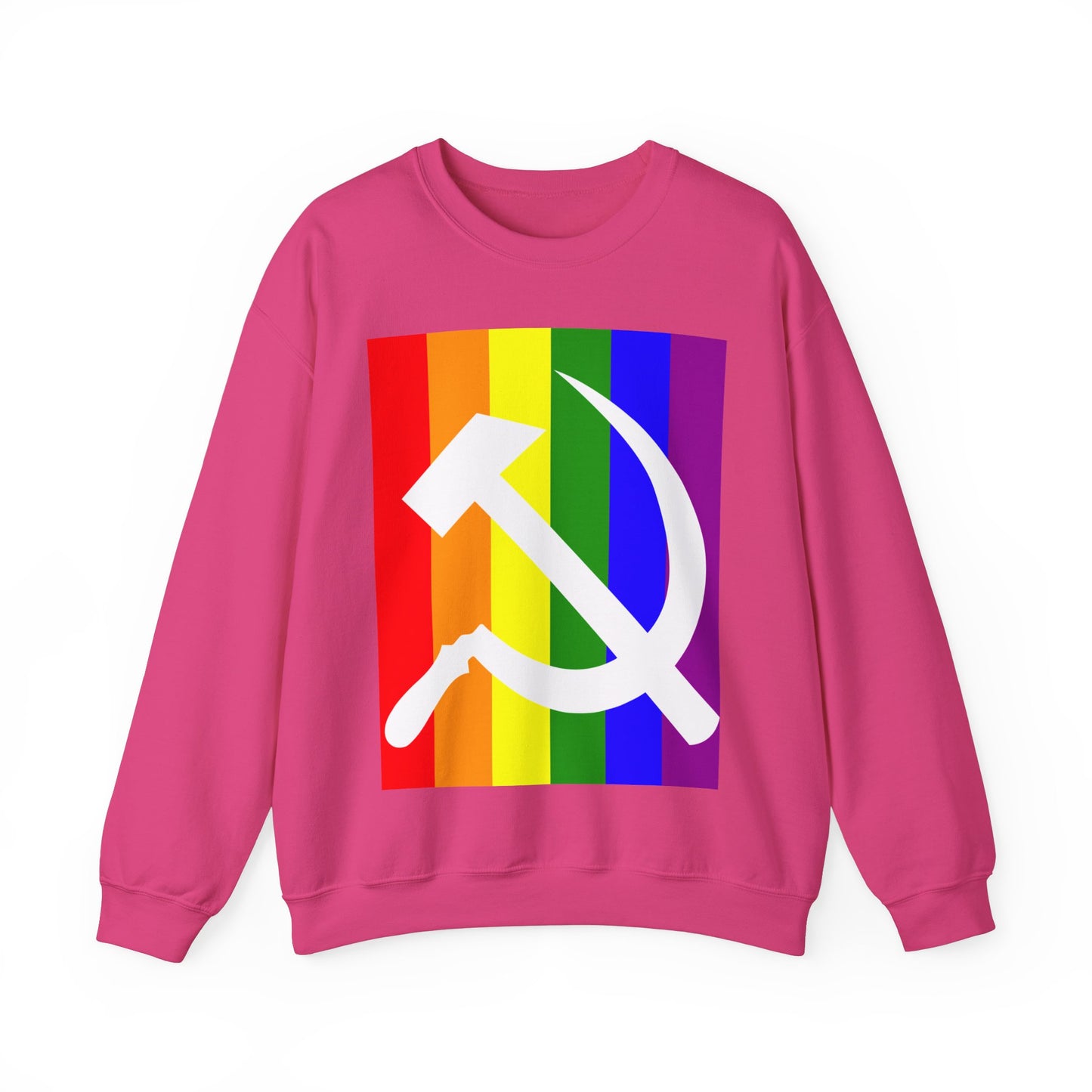 LGBTQ+ Socialist Rainbow Flag with Hammer and Sickle Communist Unisex Heavy Blend Crewneck Sweatshirt