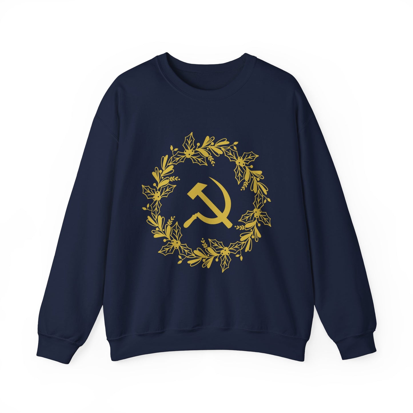 Communist Christmas Hammer and Sickle with Holly Wreath Socialist Christmas Unisex Heavy Blend Crewneck Sweatshirt