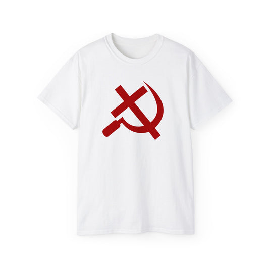 Christian Socialist Cross and Sickle Communist Hammer and Sickle Unisex Ultra Cotton Tee