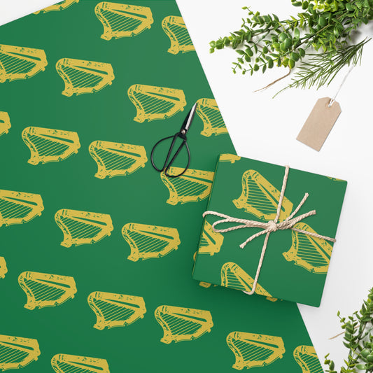 Irish Green with Golden Harps Wrapping Paper Erin go Bragh Birthday Christmas Ireland Gift Wrap