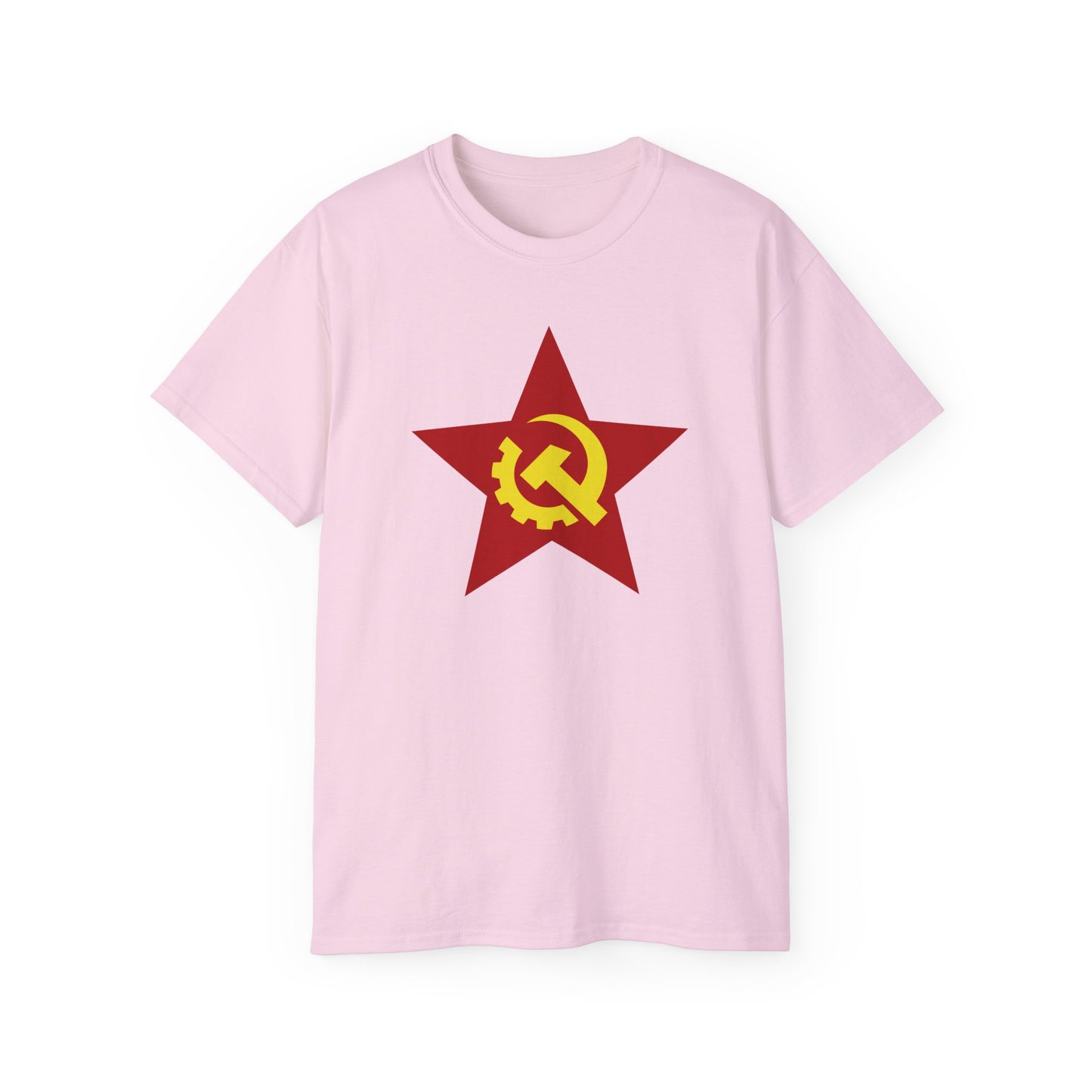 Communist Red Star with Yellow Industrial Style Soviet Hammer and Sickle Socialist Unisex Ultra Cotton Tee