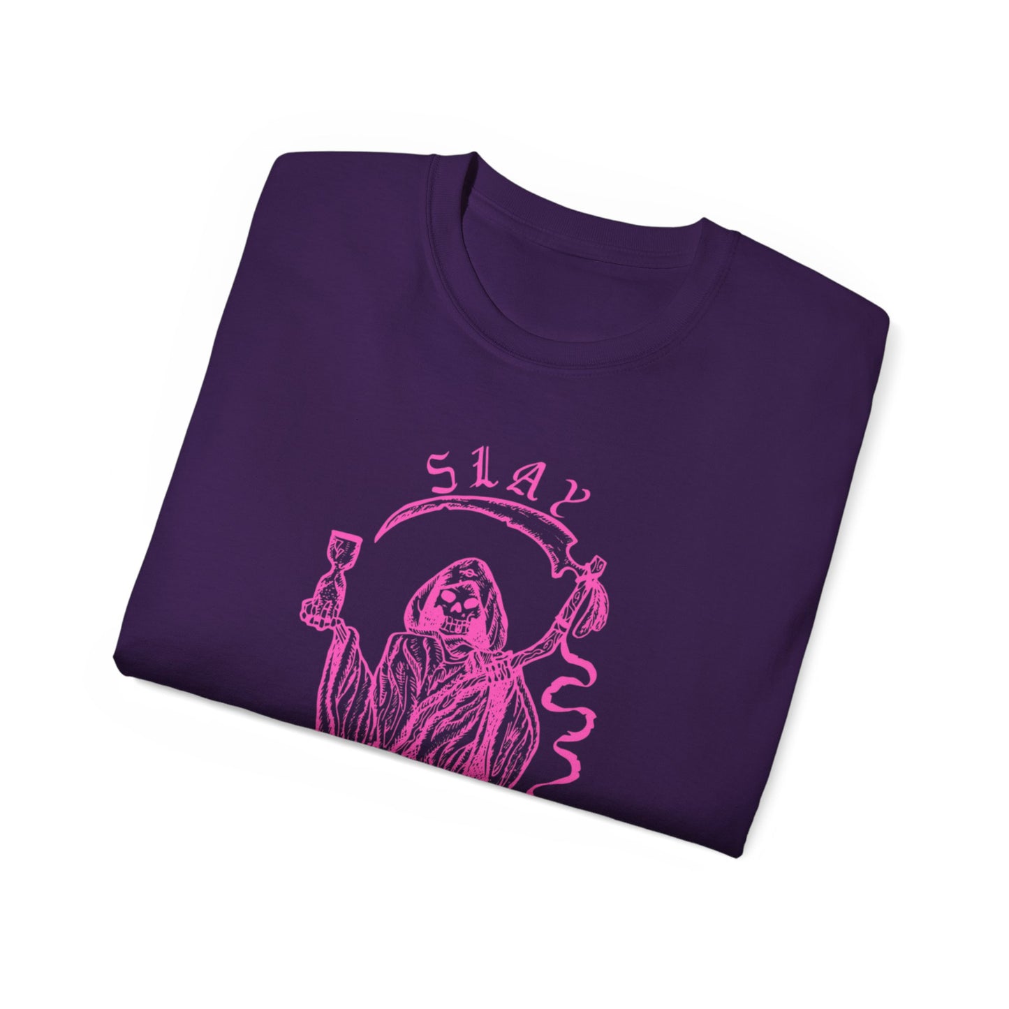 LGBTQ Plus Slay Grim Reaper Crossing The River Styx The Ferry Man with Scythe Gay Lesbian Trans Drag Pride Unisex Ultra Cotton Tee