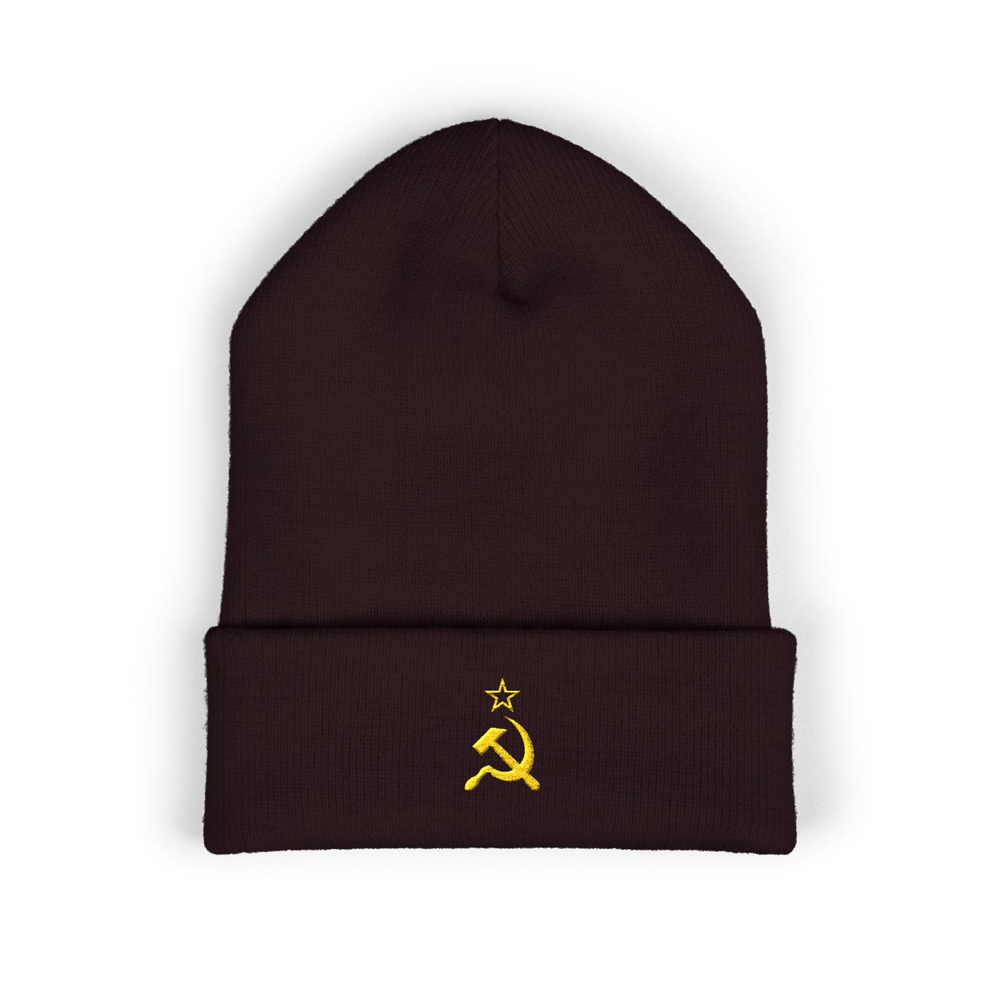 Socialist Leftist Gold Hammer and Sickle Communist Embroidered Cuffed Beanie