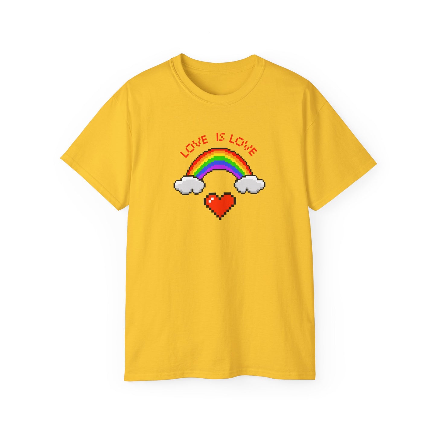 Love is Love Pixel Rainbow and Heart Pride LGBTQ Unisex Ultra Cotton Tee