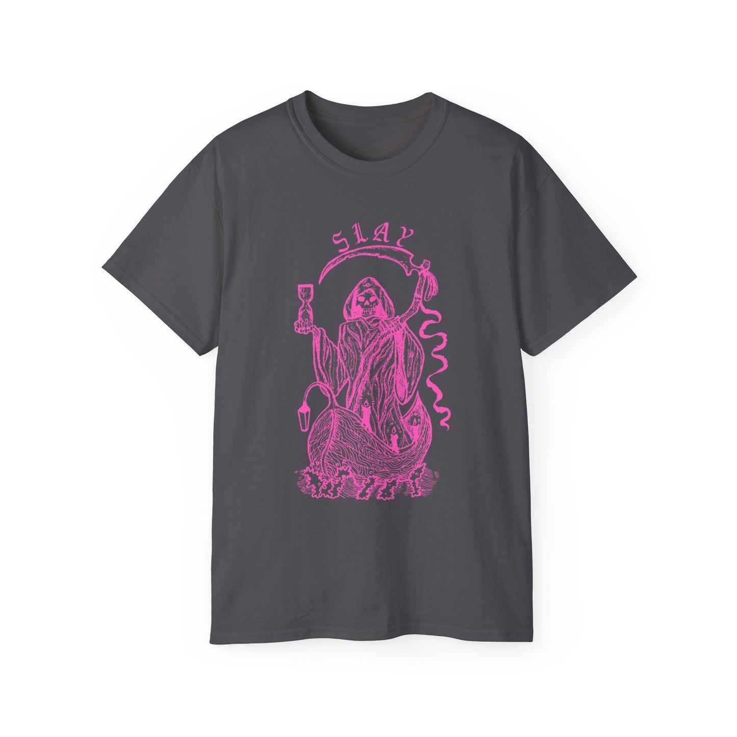 LGBTQ Plus Slay Grim Reaper Crossing The River Styx The Ferry Man with Scythe Gay Lesbian Trans Drag Pride Unisex Ultra Cotton Tee