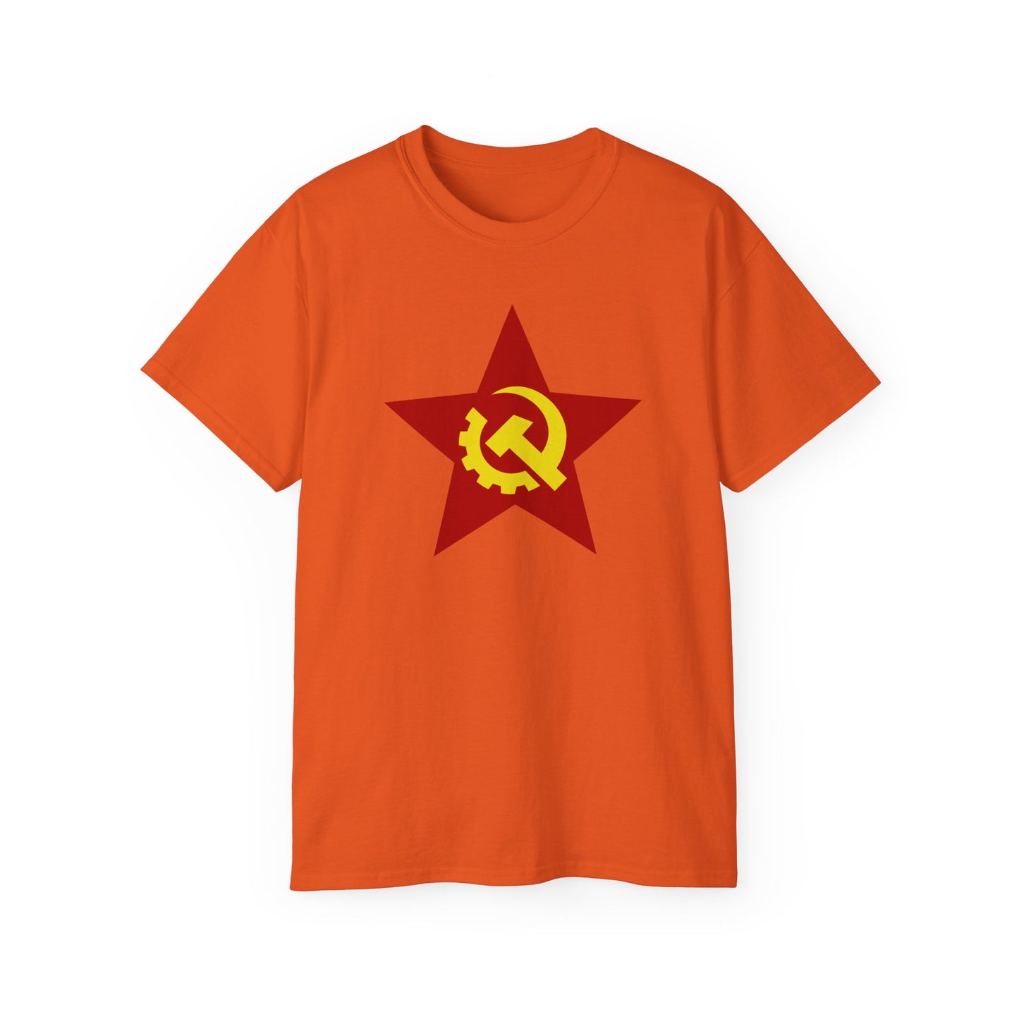 Communist Red Star with Yellow Industrial Style Soviet Hammer and Sickle Socialist Unisex Ultra Cotton Tee