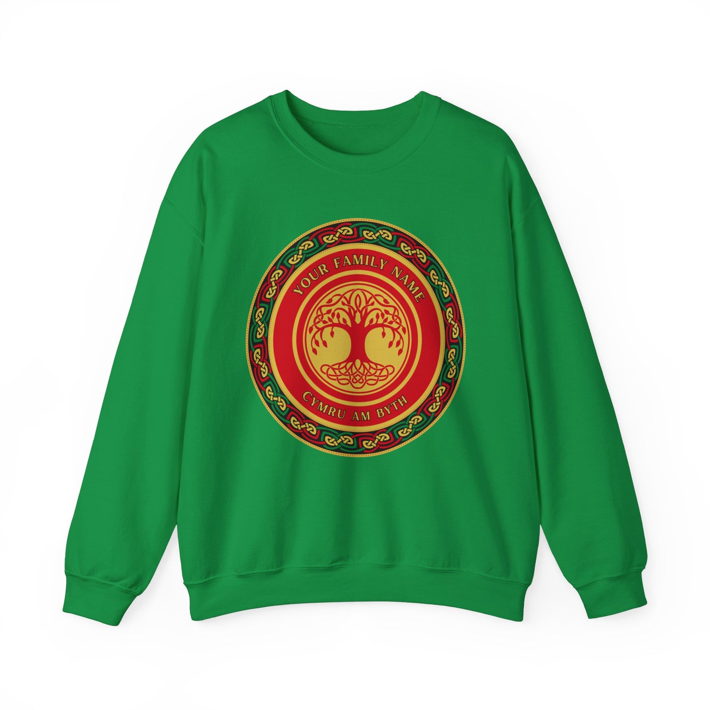 Custom Welsh Family Name Cymru am Byth Celtic Family Tree Welsh Genealogy Personalised Wales Unisex Heavy Blend Crewneck Sweatshirt