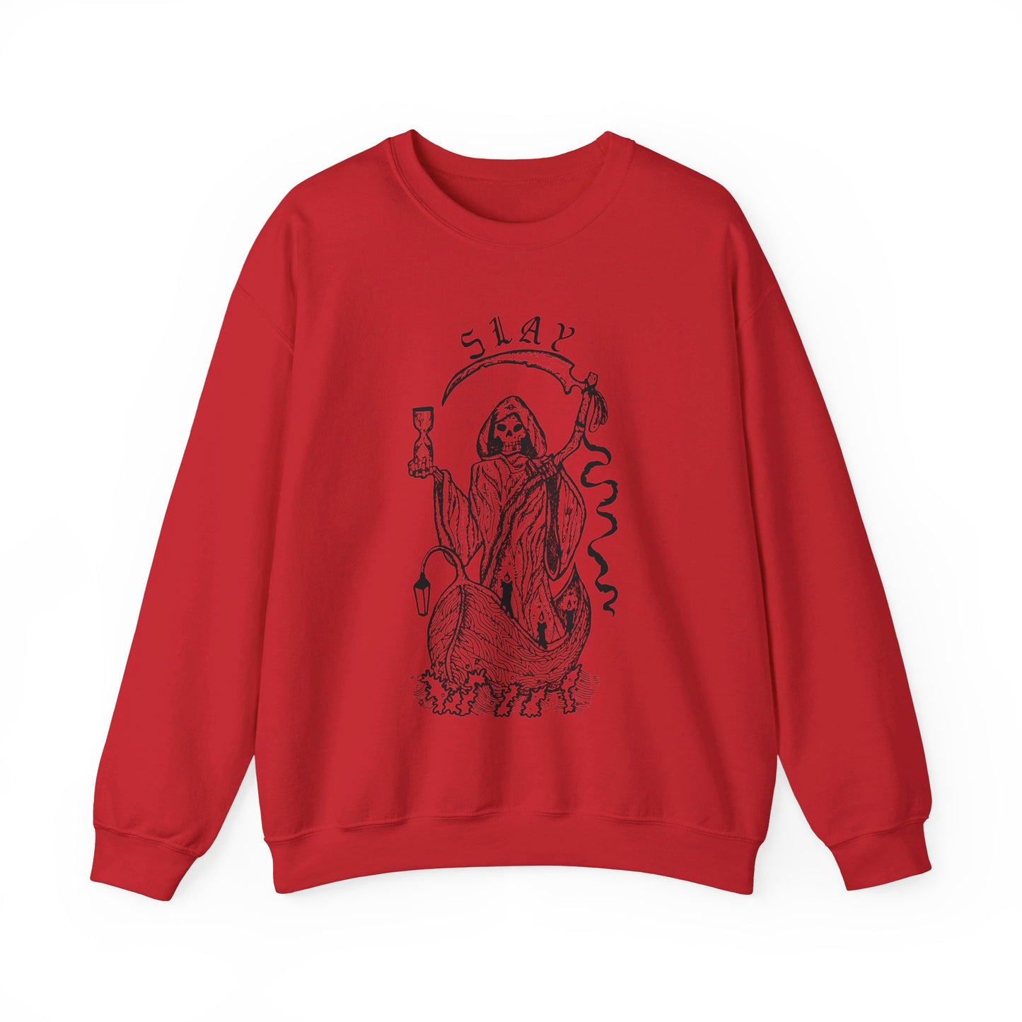 LGBTQ Plus Slay Grim Reaper Crossing The River Styx The Ferry Man with Scythe Gay Lesbian Trans Drag Pride Heavy Blend™ Crewneck Sweatshirt