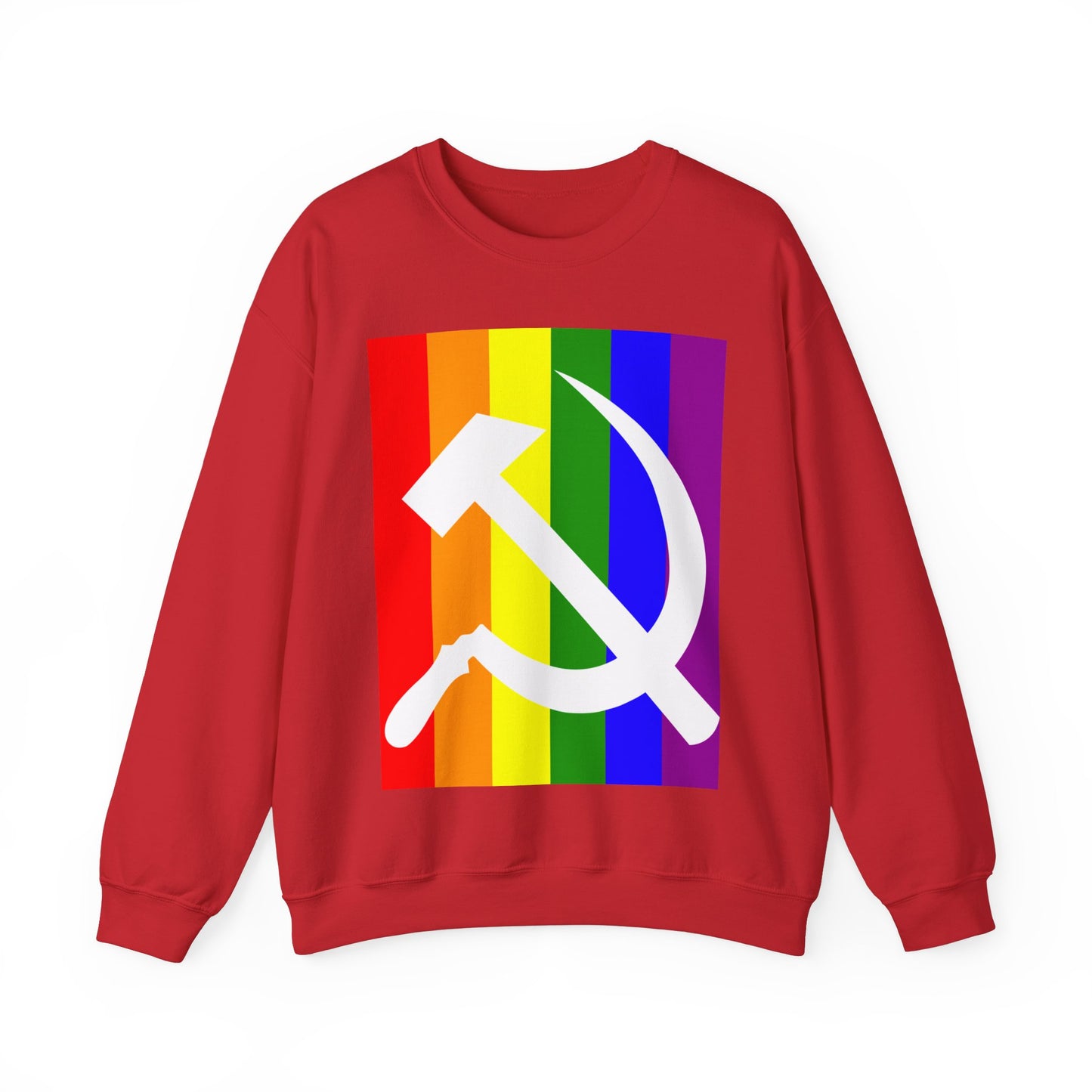 LGBTQ+ Socialist Rainbow Flag with Hammer and Sickle Communist Unisex Heavy Blend Crewneck Sweatshirt