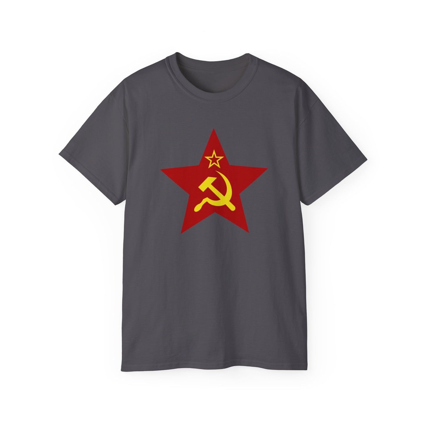 Communist Red Star with Yellow Soviet Hammer and Sickle Leftist Socialist Unisex Ultra Cotton Tee