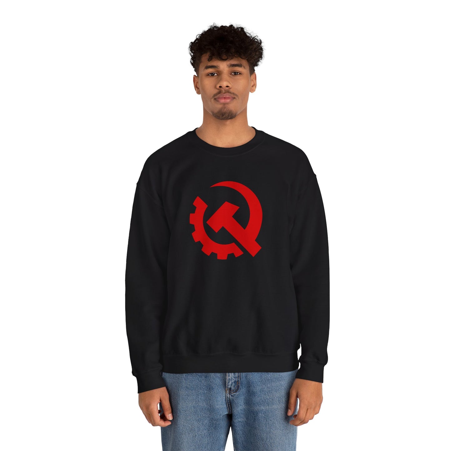 Communist Red Hammer & Sickle Gear Emblem Socialist Leftist Crewneck Sweatshirt