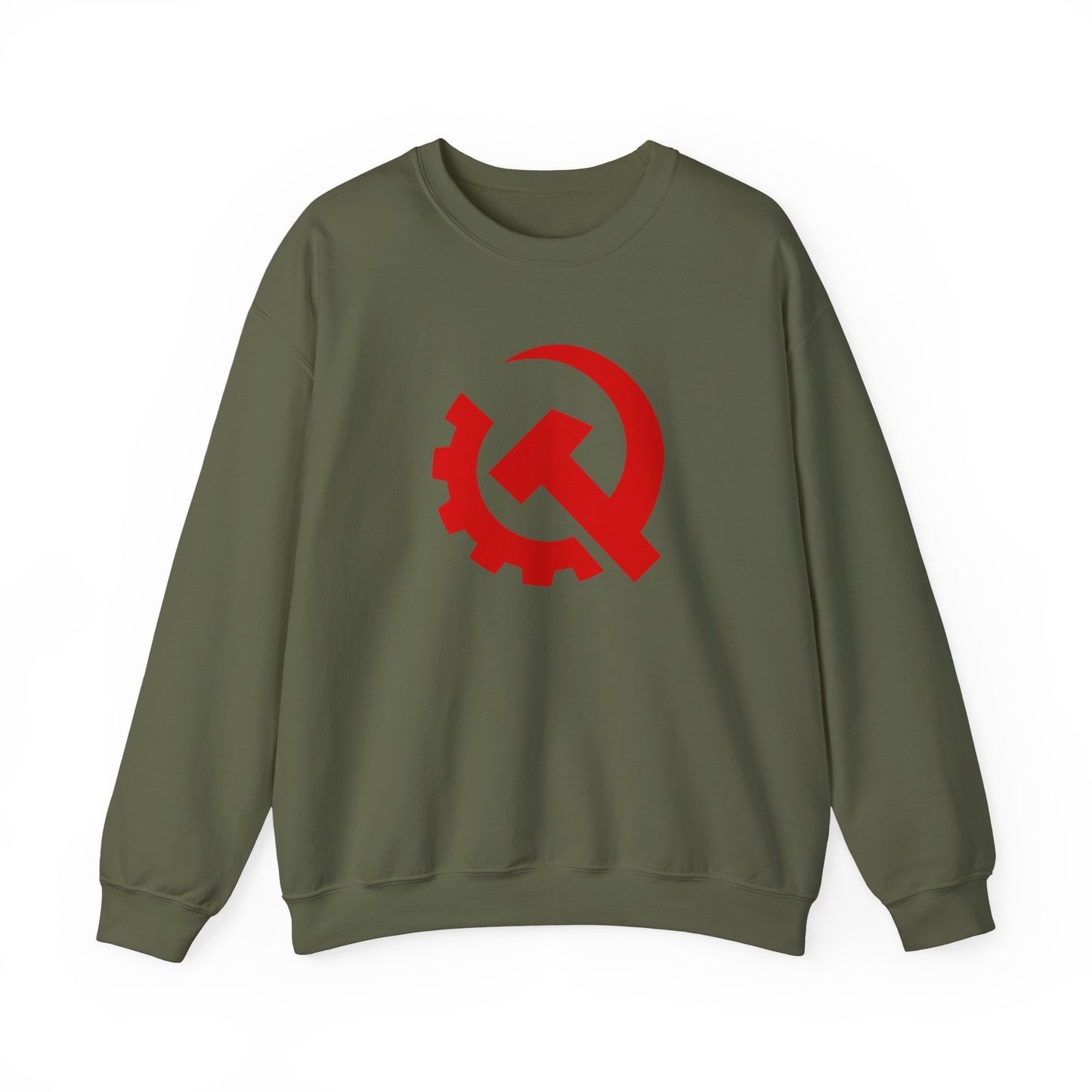 Communist Red Hammer & Sickle Gear Emblem Socialist Leftist Crewneck Sweatshirt