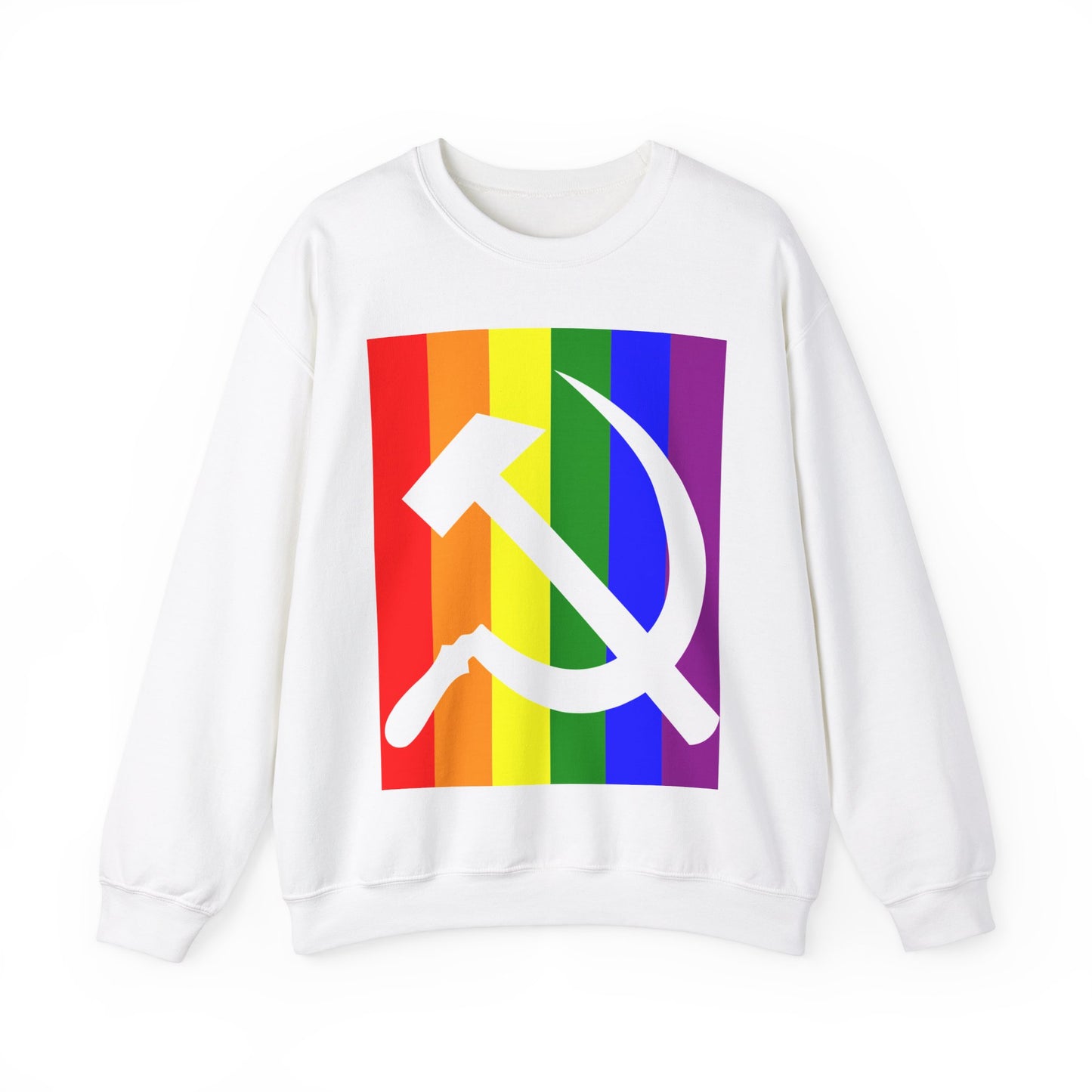 LGBTQ+ Socialist Rainbow Flag with Hammer and Sickle Communist Unisex Heavy Blend Crewneck Sweatshirt