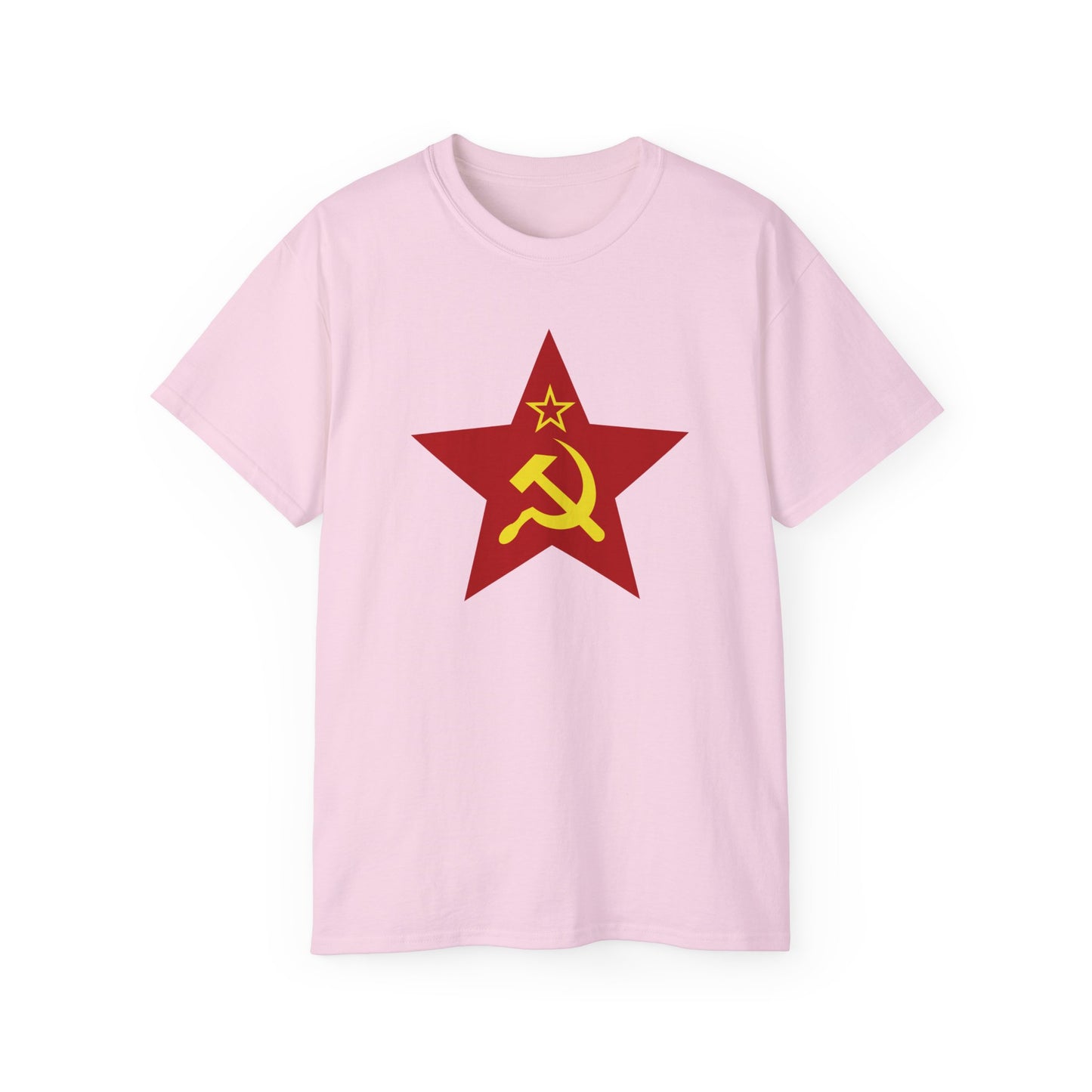 Communist Red Star with Yellow Soviet Hammer and Sickle Leftist Socialist Unisex Ultra Cotton Tee