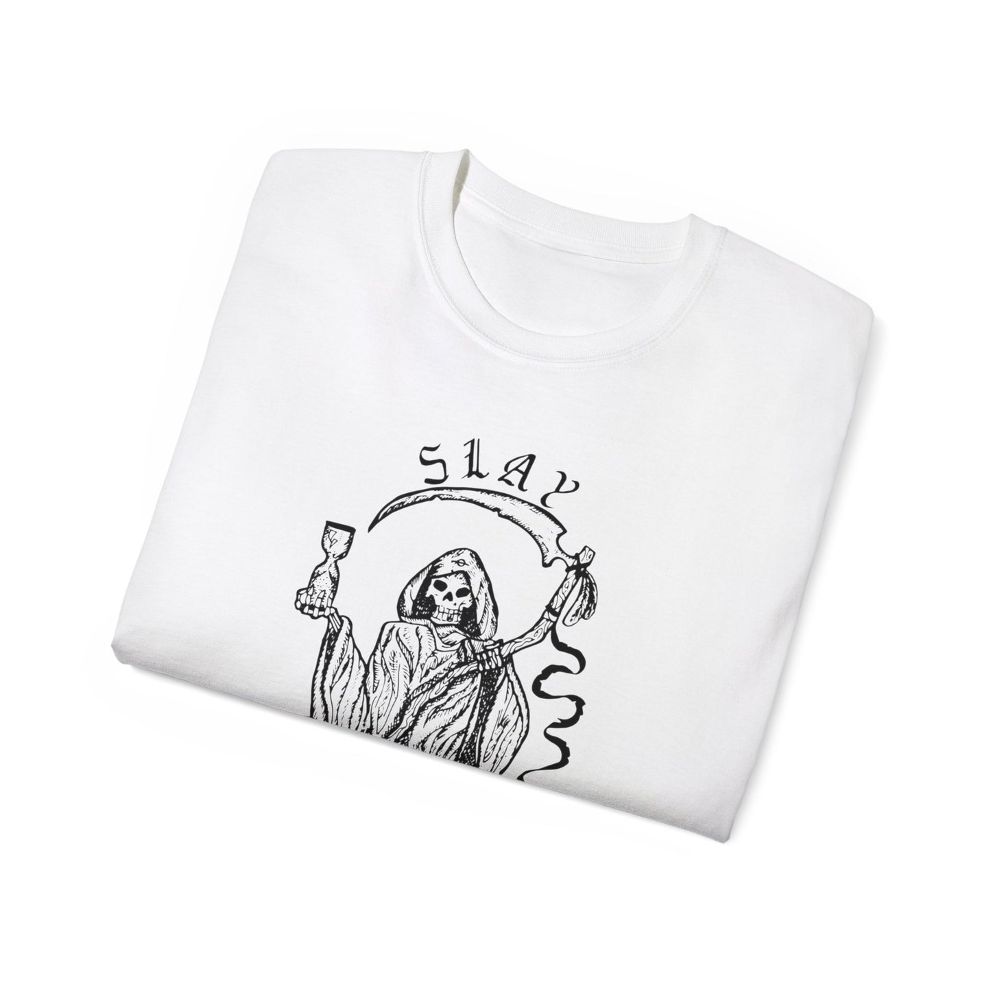 LGBTQ Plus Slay Grim Reaper Crossing The River Styx The Ferry Man with Scythe Gay Lesbian Trans Drag Pride Unisex Ultra Cotton Tee