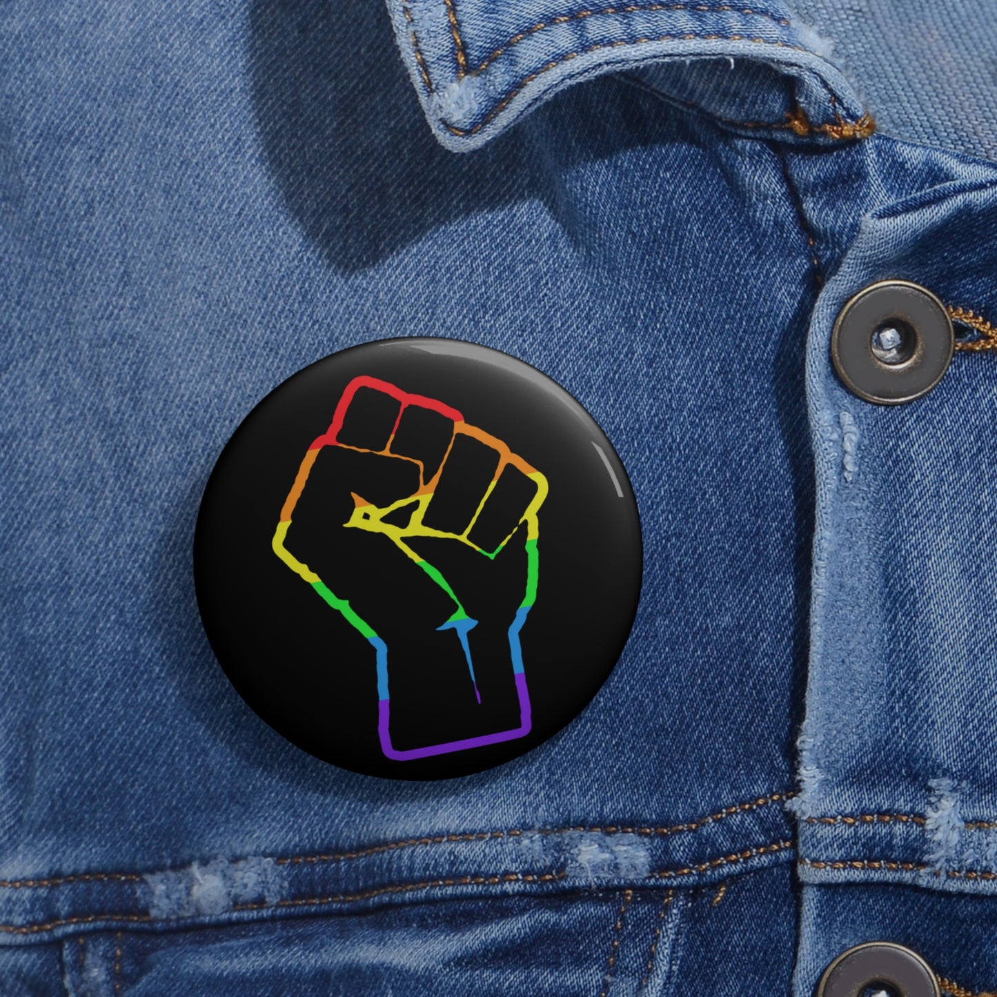 LGBTQ Plus Rainbow Outline Solidarity Fist Gay Queer Rights Pride Pin Badge Button