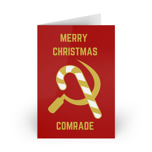 Leftist Merry Christmas Comrade Communist Sickle and Candy Cane Socialist Christmas Greetings Card (x1)