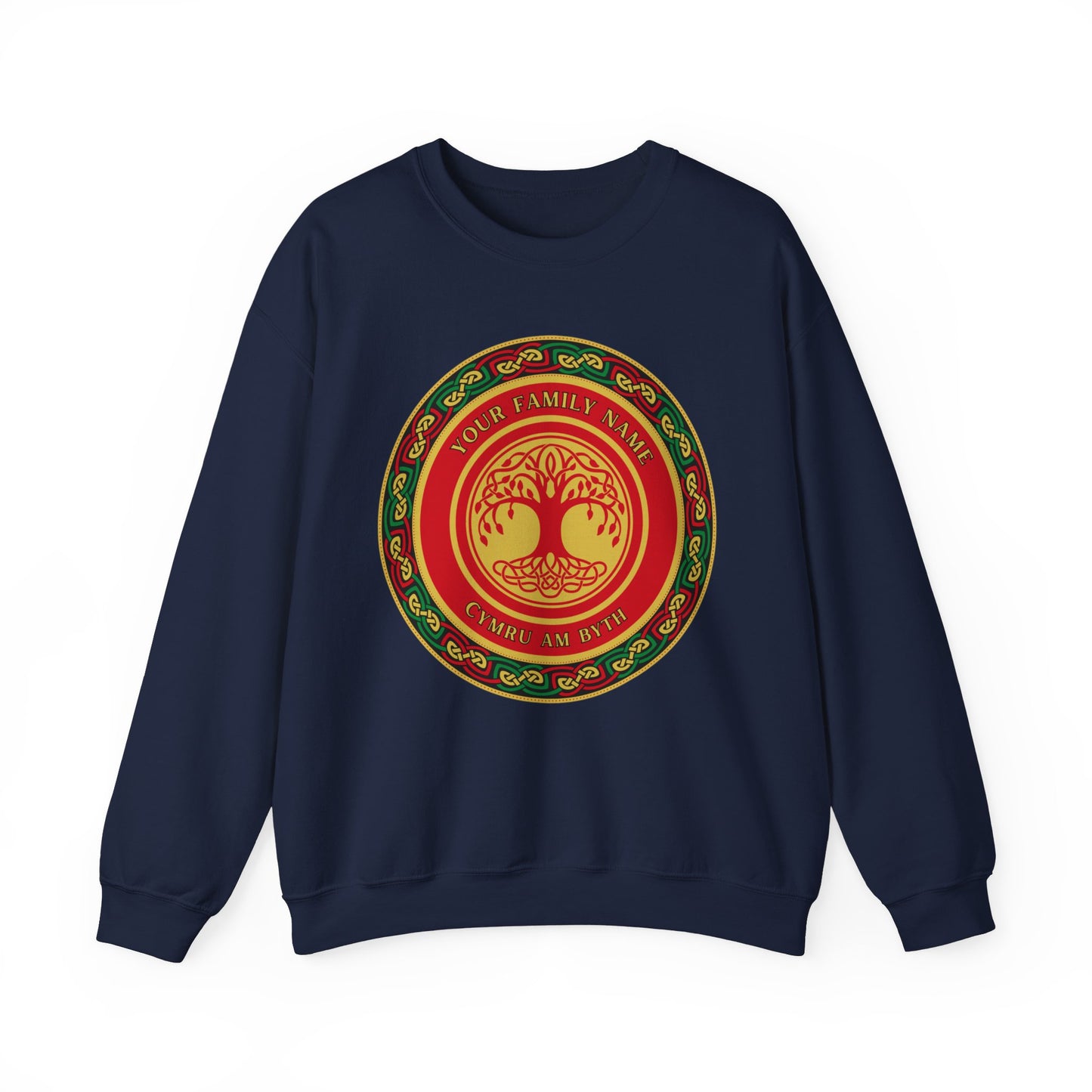 Custom Welsh Family Name Cymru am Byth Celtic Family Tree Welsh Genealogy Personalised Wales Unisex Heavy Blend Crewneck Sweatshirt