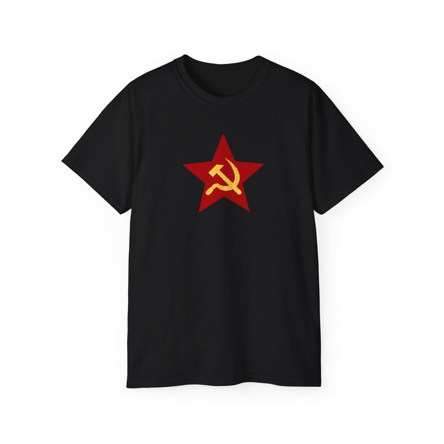 Leftist Red Star with Worn Style Socialist USSR Hammer and Sickle Communist Unisex Ultra Cotton Tee