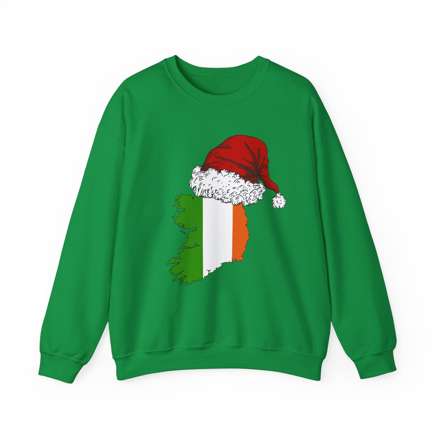 Ireland with Red Santa Hat Christmas Irish Flag Erin go Bragh Christmas Unisex Heavy Blend Crewneck Sweatshirt