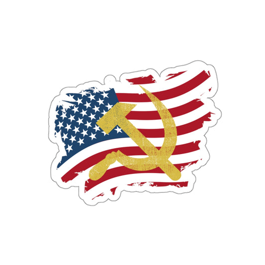 Socialist American Stars and Stripes with Communist Hammer and Sickle Kiss-Cut Sticker