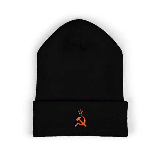 Leftist Embroidered Hammer & Sickle Socialist Cuffed Beanie