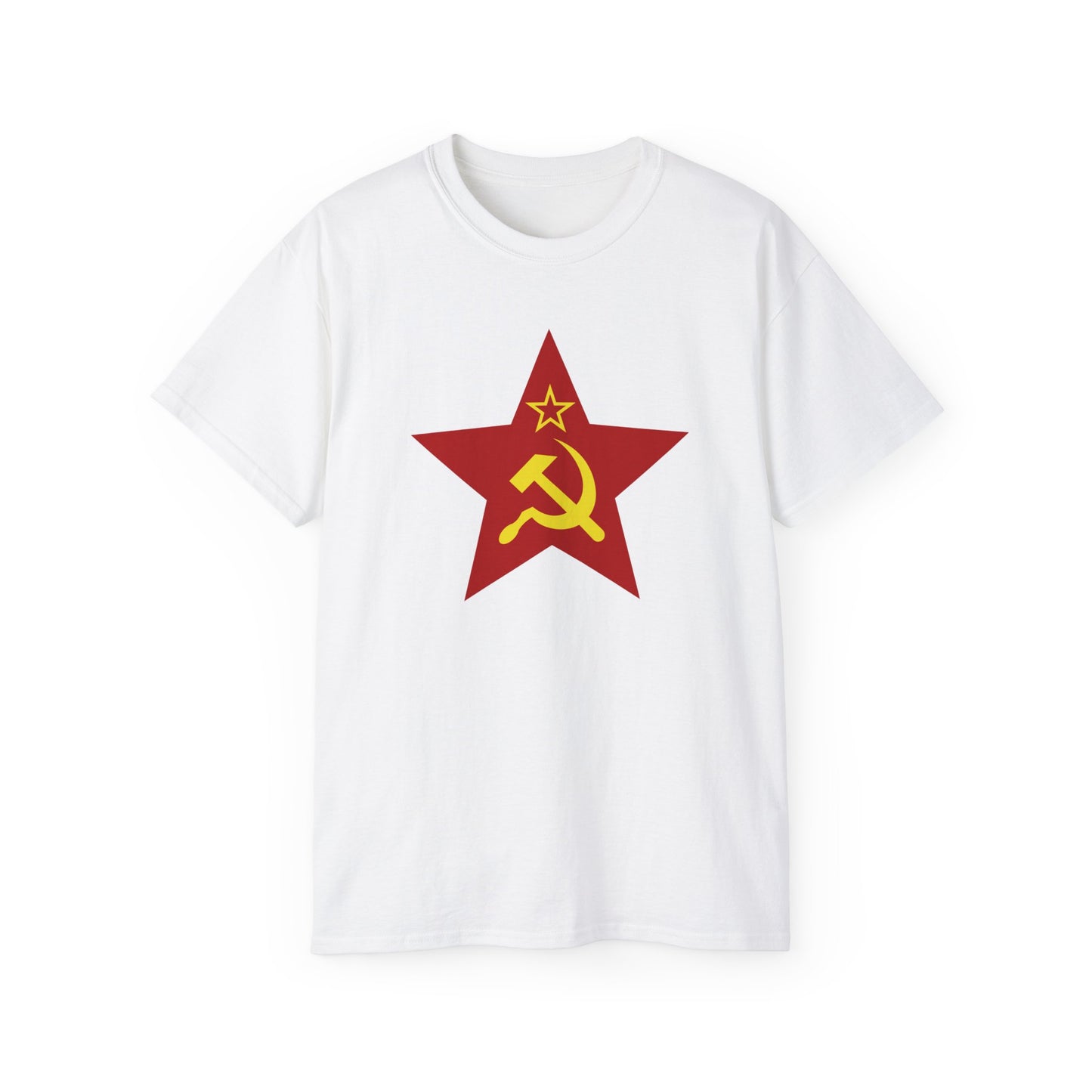 Communist Red Star with Yellow Soviet Hammer and Sickle Leftist Socialist Unisex Ultra Cotton Tee