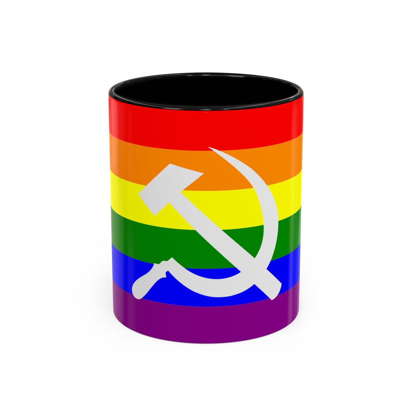 LGBTQ Socialist Rainbow Flag with Hammer and Sickle Communist Accent Coffee Mug