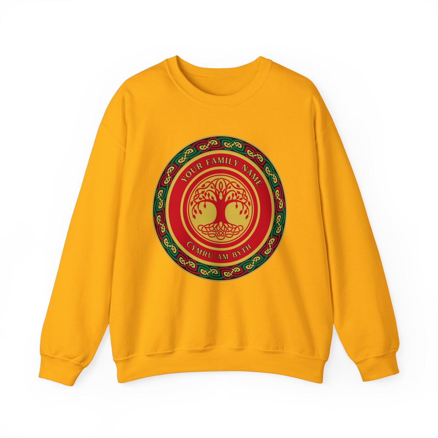 Custom Welsh Family Name Cymru am Byth Celtic Family Tree Welsh Genealogy Personalised Wales Unisex Heavy Blend Crewneck Sweatshirt