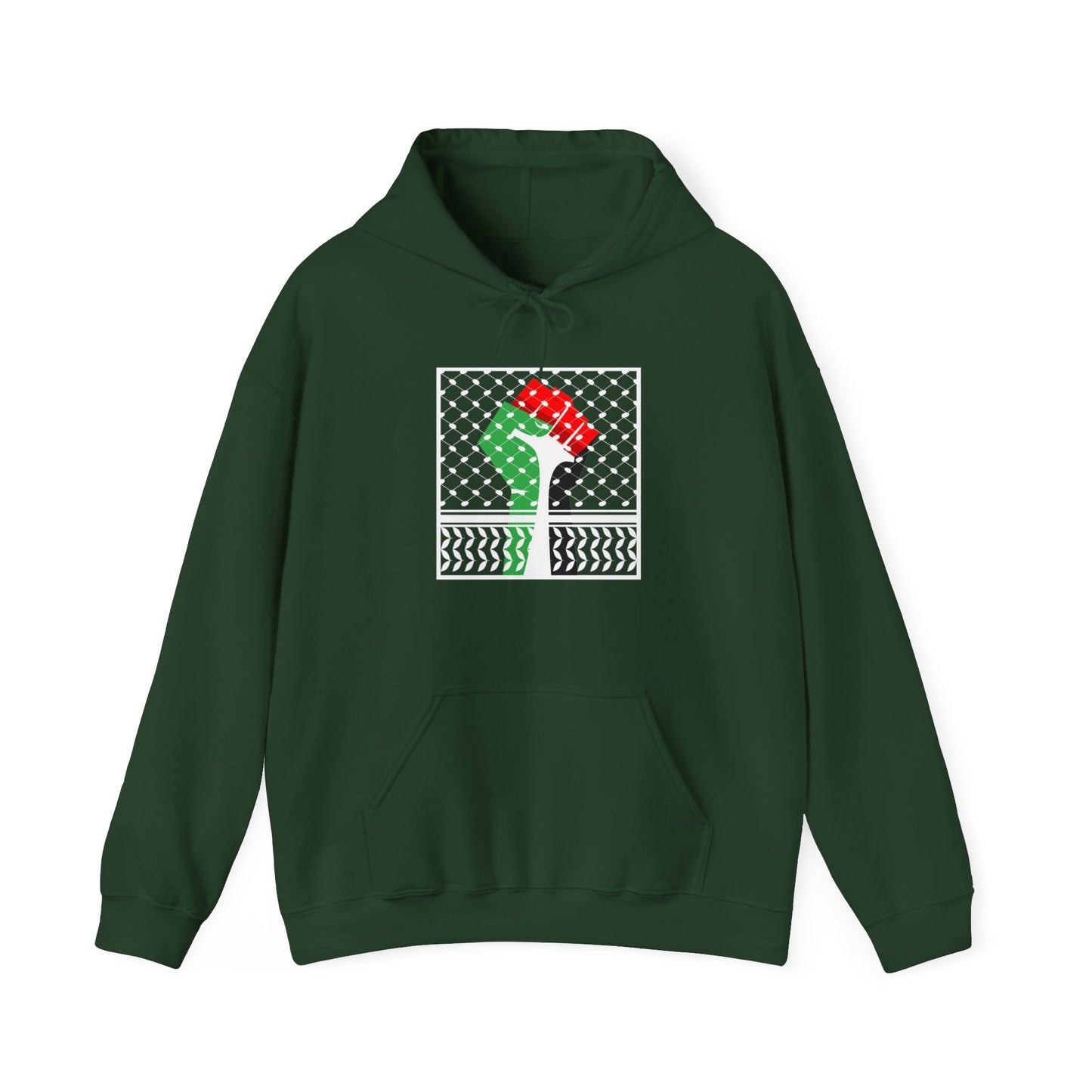 Palestine Solidarity Fist in Palestinian Flag Colours with Keffiyeh Style Design Free Palestine Free Gaza Heavy Blend™ Hooded Sweatshirt