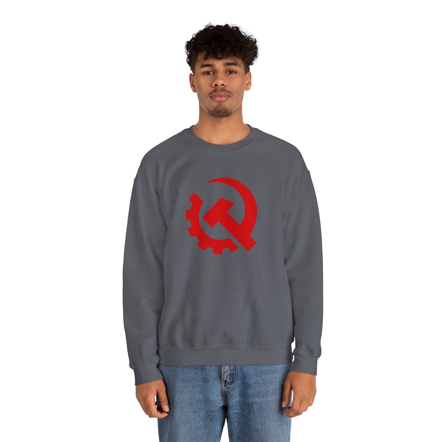 Communist Red Hammer & Sickle Gear Emblem Socialist Leftist Crewneck Sweatshirt